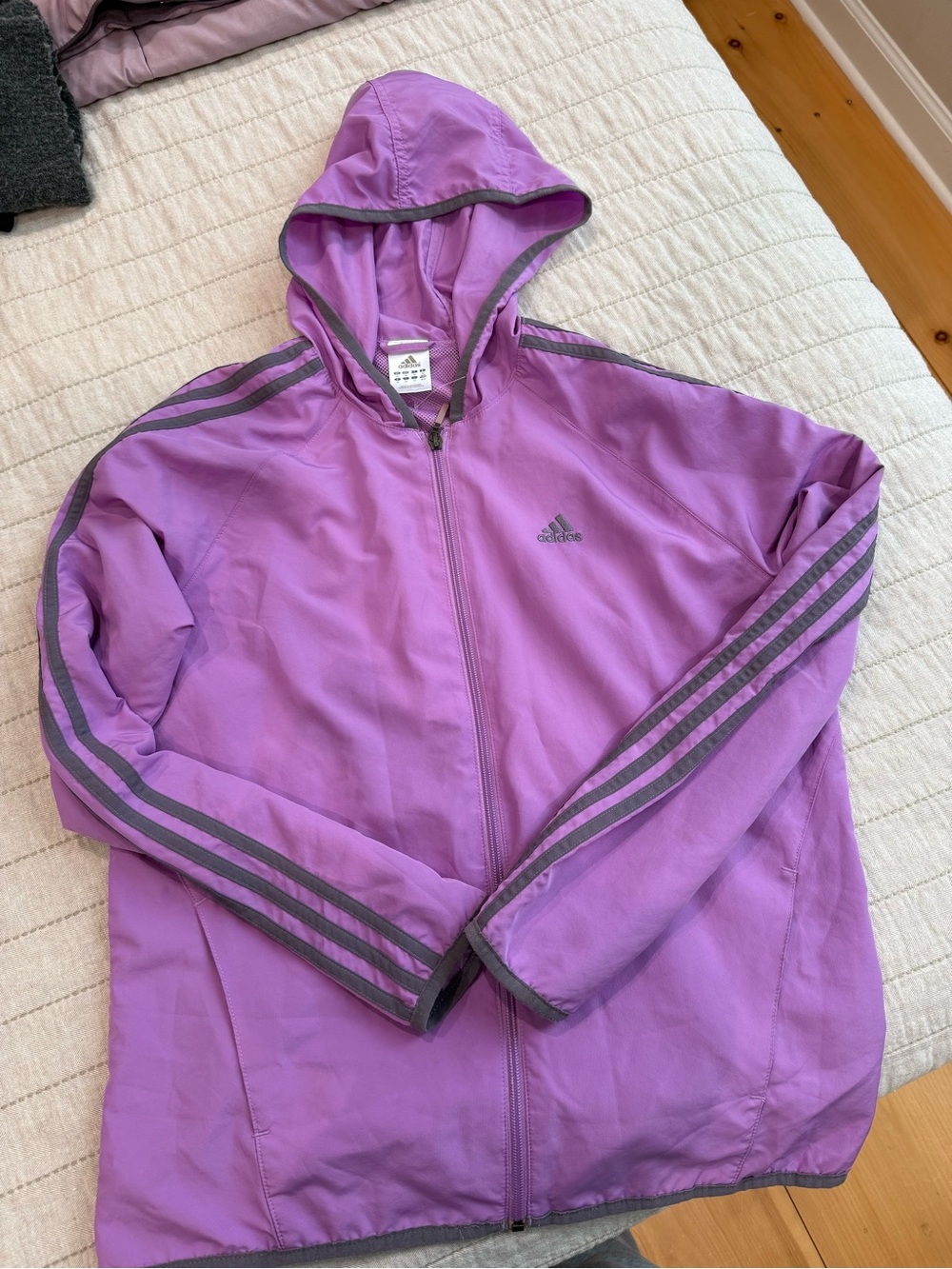adidas Purple Hooded Windbreaker with Gray Stripes